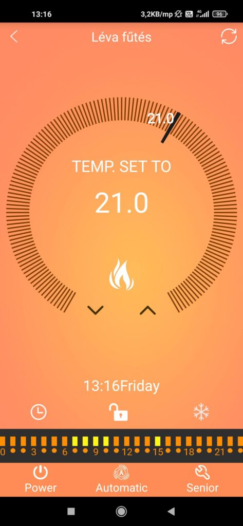 BEOK smart thermostat mobile app screen with 21°C setting
