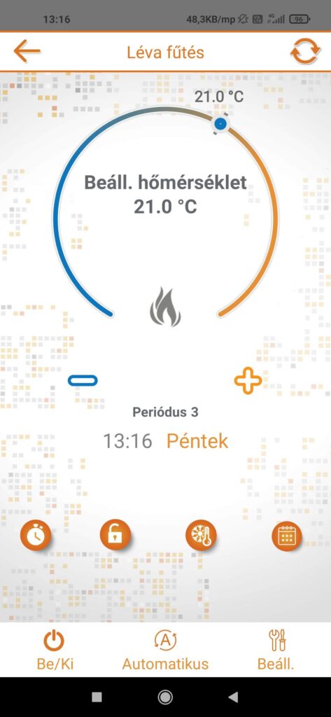 COMPUTHERM thermostat mobile app screen with set temperature