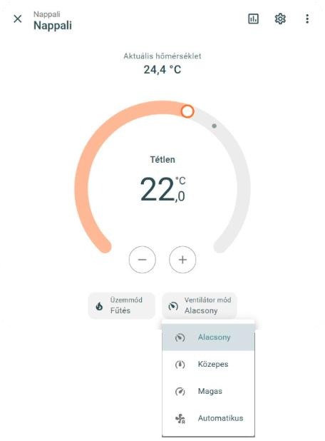 Computherm E300FC fan coil thermostat in Home Assistant: heating mode and fan speed selector